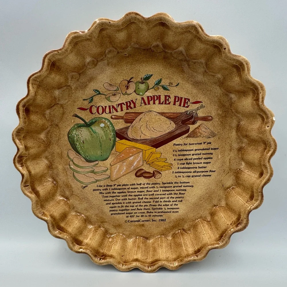 Vintage CeramiCorner Apple Pie Plate Recipe Dish‎ 1982 Fluted Pan